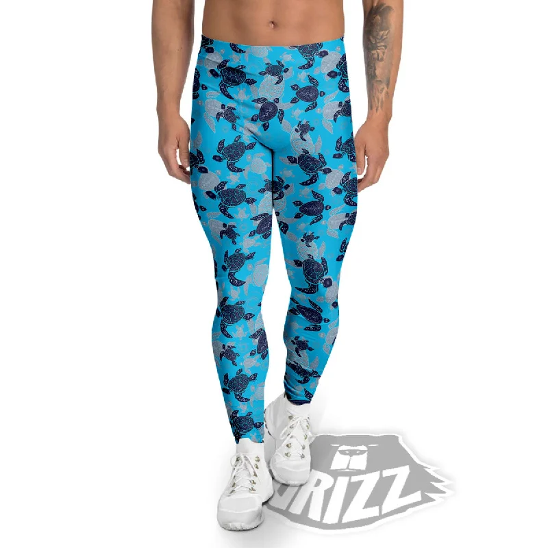 Act Now Turtle Blue Sea Print Pattern Men's Leggings