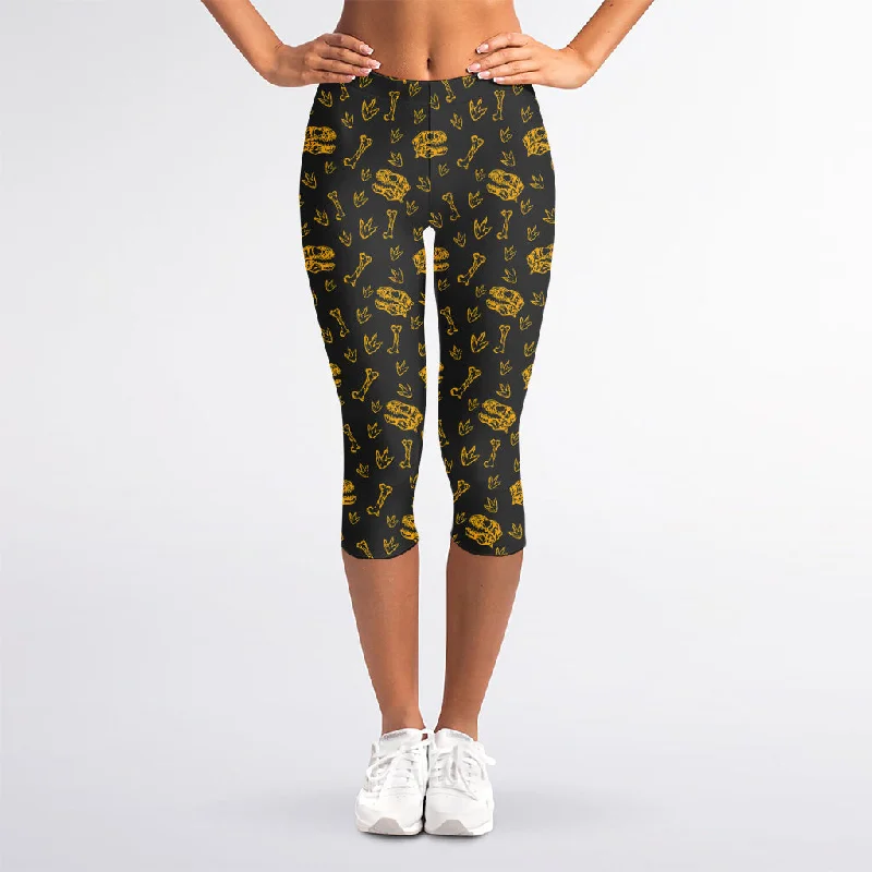 Big Discounts Tyrannosaurus Dino Fossil Pattern Print Women's Capri Leggings