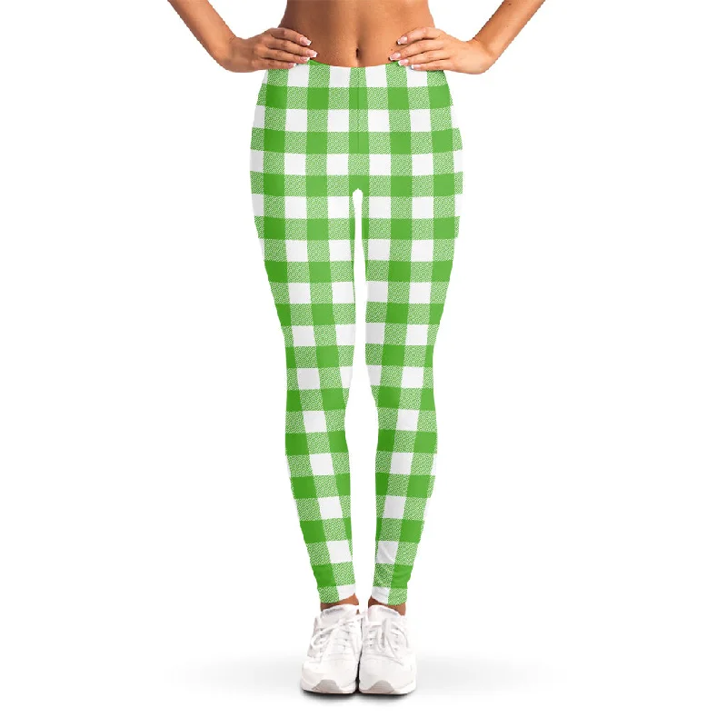 Get It Before It’s Gone UFO Green And White Buffalo Check Print Women's Leggings