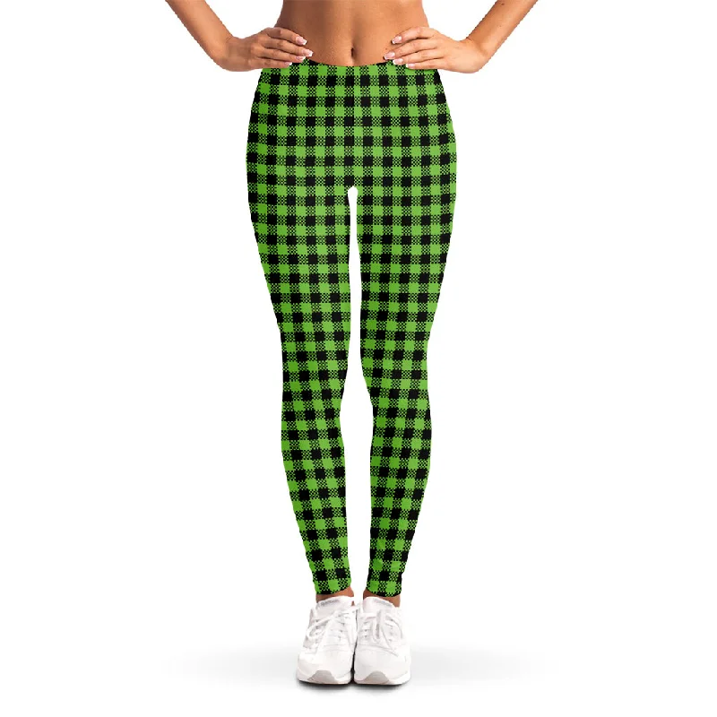 Act Now UFO Green Buffalo Plaid Print Women's Leggings