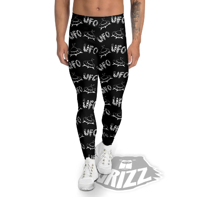 Closeout UFO White And Black Print Pattern Men's Leggings