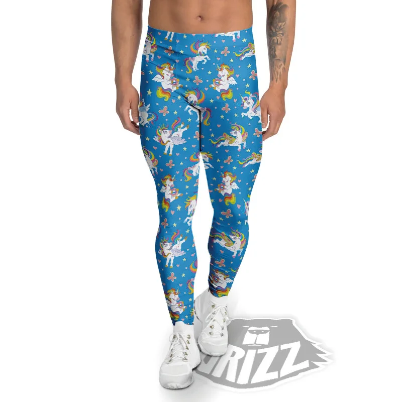 Members Only Unicorn Blue Rainbow Print Pattern Men's Leggings