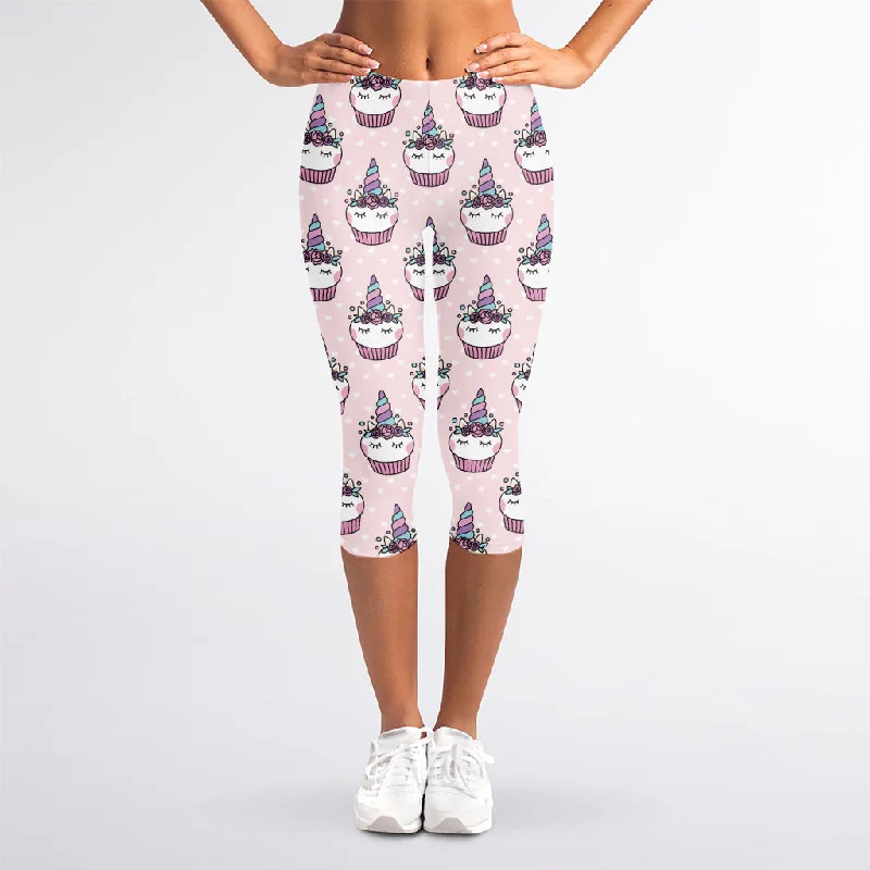 Great Bargains Unicorn Cupcake Pattern Print Women's Capri Leggings