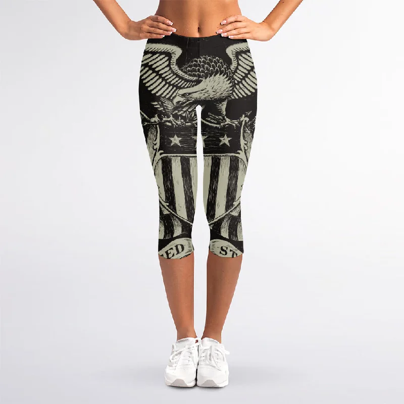 Don't Miss United We Stand American Flag Print Women's Capri Leggings