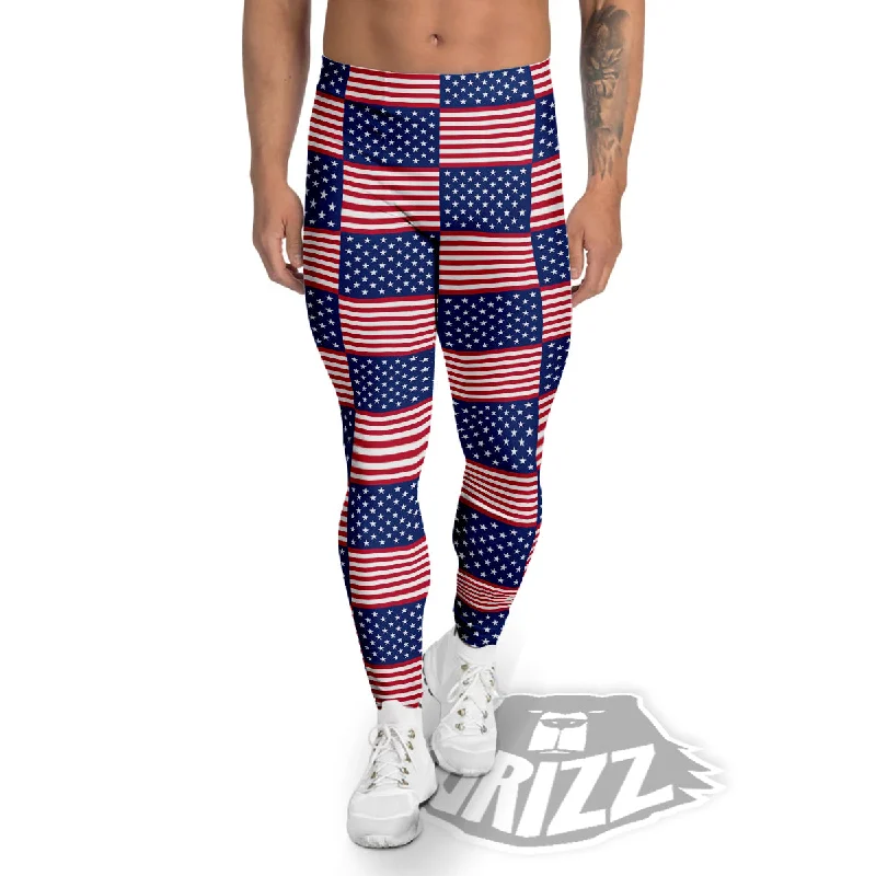 Deal Mania USA Flag 4th of July Print Pattern Men's Leggings