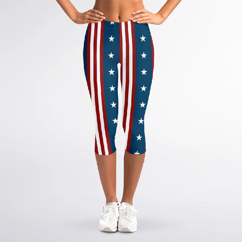 Act Now USA Independence Day Pattern Print Women's Capri Leggings