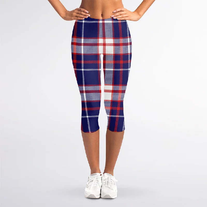 YEAR-End Clearance USA Patriotic Plaid Print Women's Capri Leggings