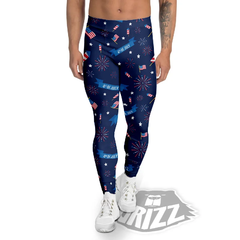 Act Fast USA Star 4th of July Print Pattern Men's Leggings