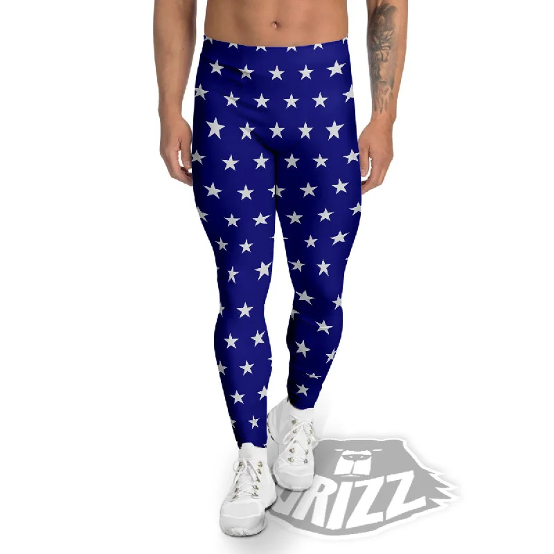 Special Offer USA Star White And Blue Print Pattern Men's Leggings