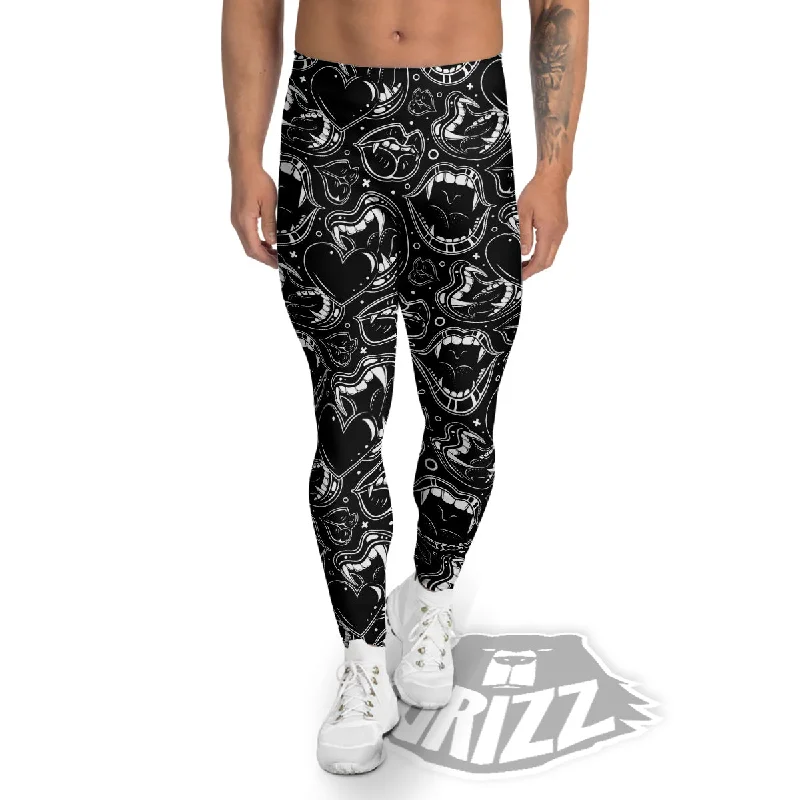 Price Fest Vampire Mouth Black and White Print Pattern Men's Leggings