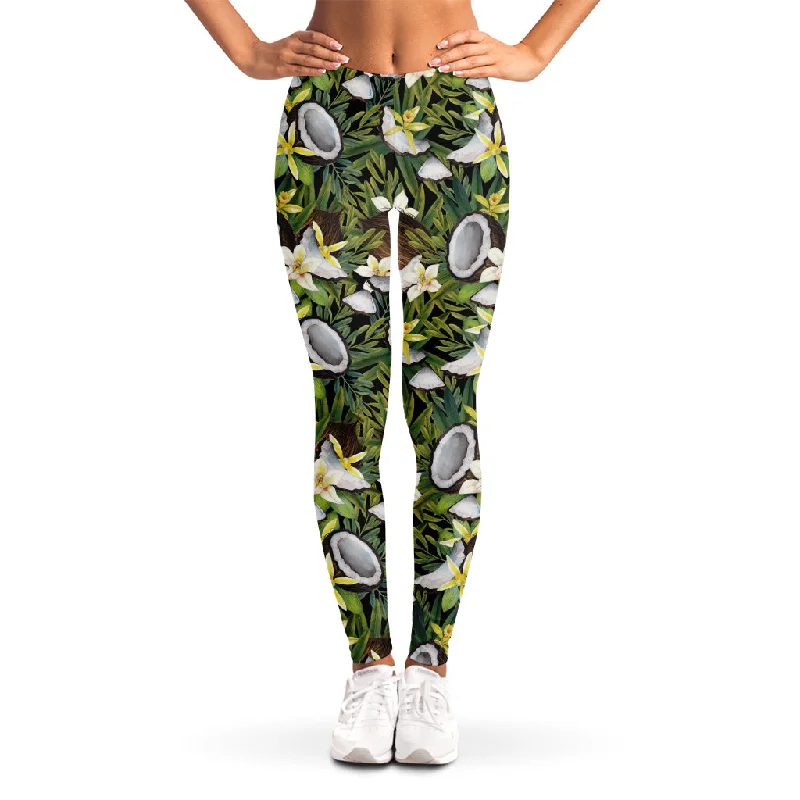 Stock Clearance Vanilla Flower And Coconut Pattern Print Women's Leggings