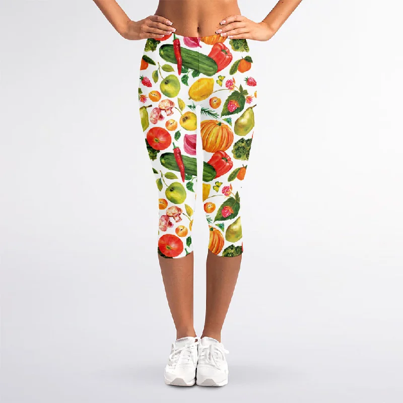 Don't Wait Vegan Fruits And Vegetables Print Women's Capri Leggings