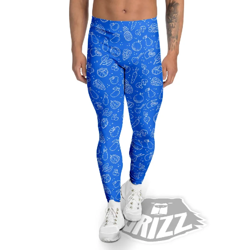 Limited Time Offer Vegan White And Blue Print Pattern Men's Leggings
