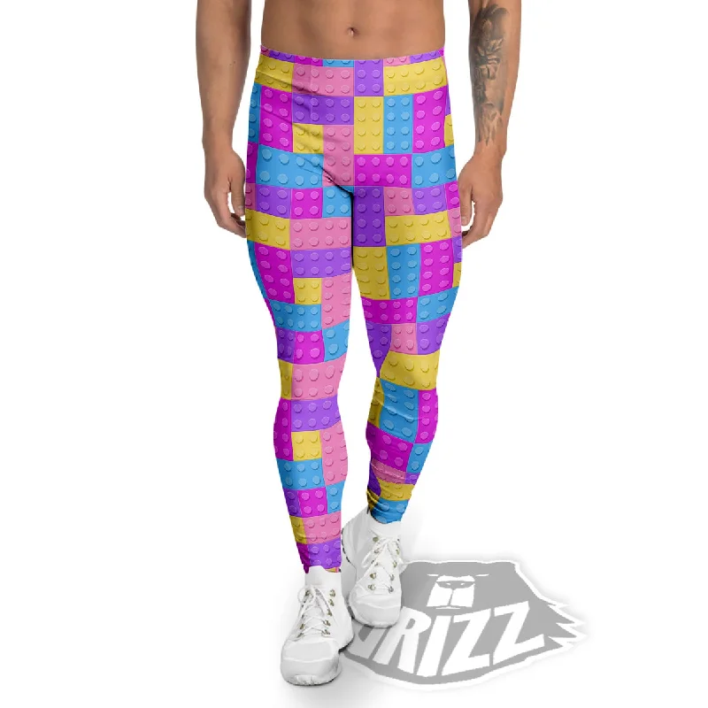 Time-Limited Offer Video Game Colorful Block Puzzle Print Men's Leggings