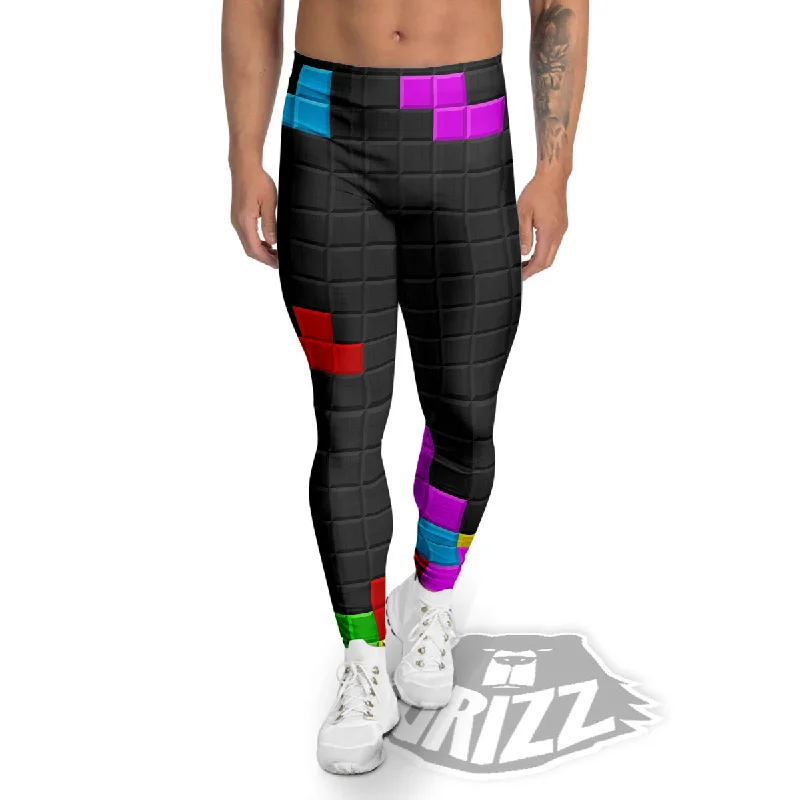 Super Bargain Video Game Colorful Brick Puzzle Print Men's Leggings