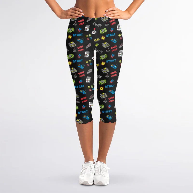 Exclusive Savings Video Game Gadgets Pattern Print Women's Capri Leggings