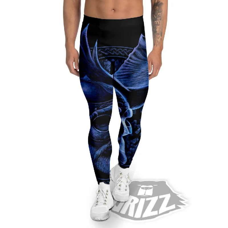 Special Discount Viking God Odin And Crow Blue Print Men's Leggings