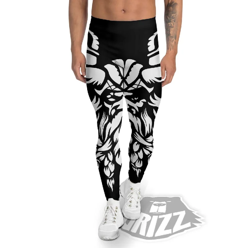 Discount Extravaganza Viking God Odin White And Black Print Men's Leggings