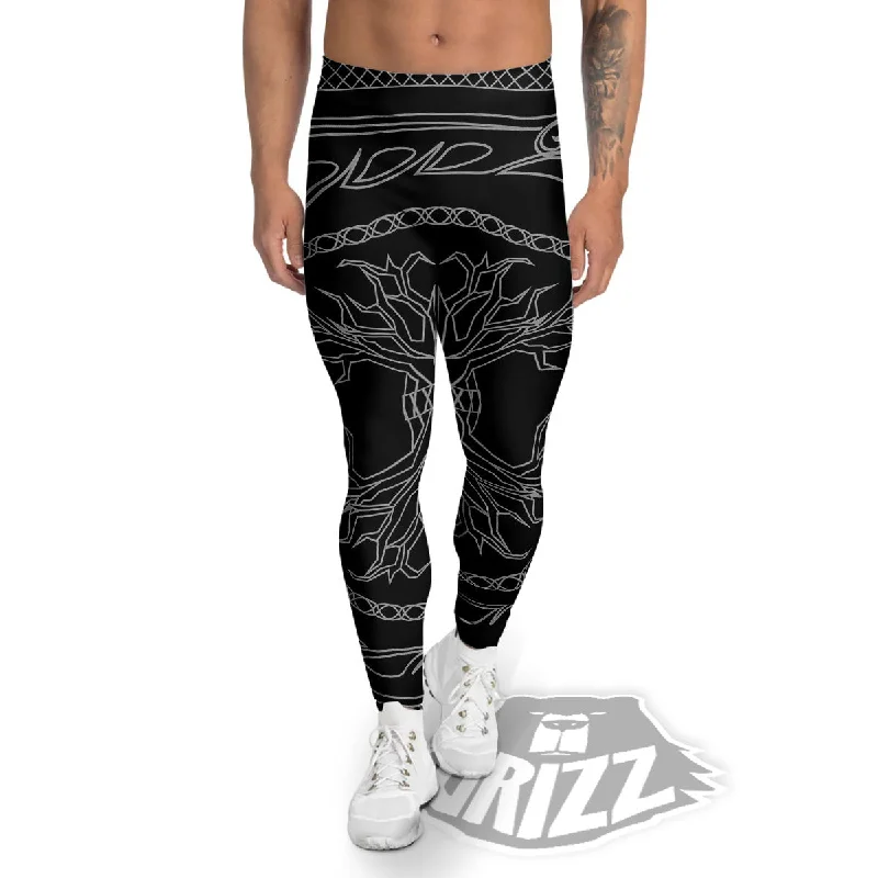 Price Blitz Viking Yggdrasil White And Black Print Men's Leggings