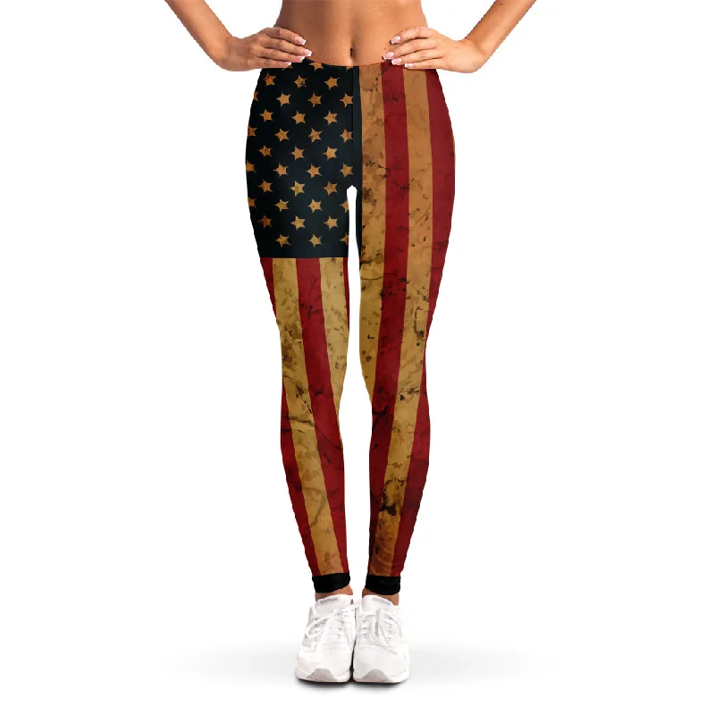 Bonus Savings Vintage American Flag Print Women's Leggings