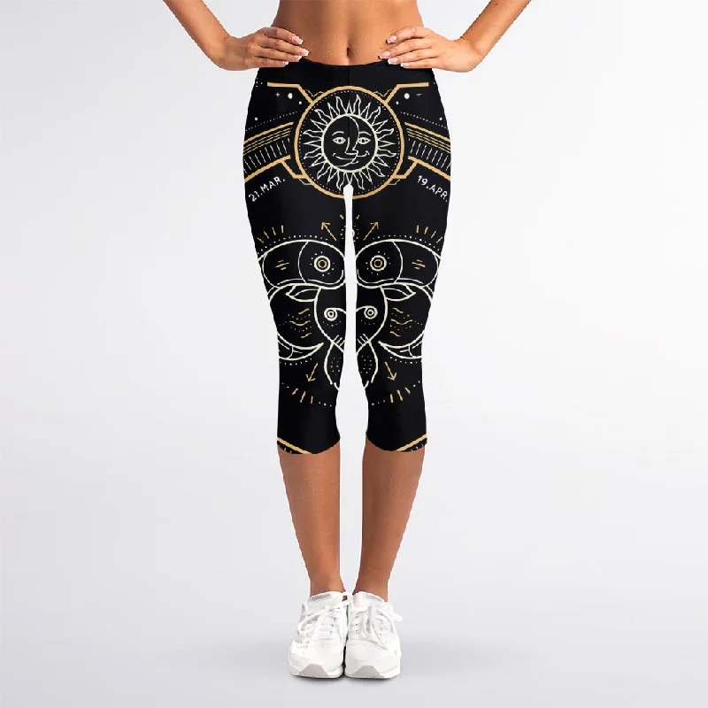 Discount Days Vintage Aries Zodiac Sign Print Women's Capri Leggings