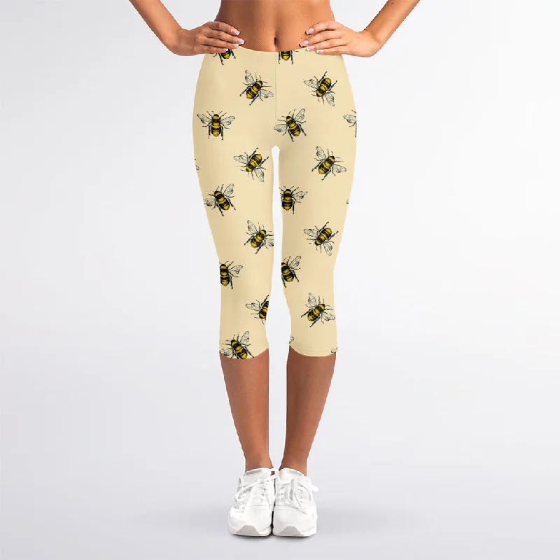 Mega Deal Vintage Bee Pattern Print Women's Capri Leggings