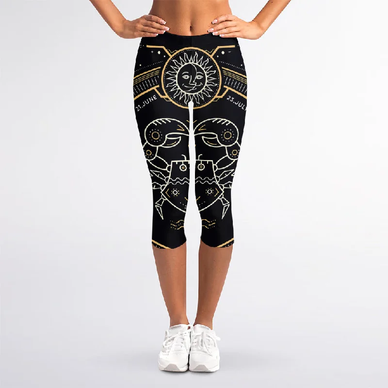 Friends and Family Sale Vintage Cancer Zodiac Sign Print Women's Capri Leggings
