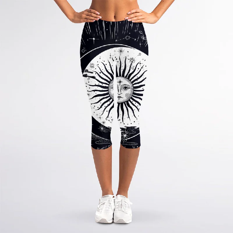 Limited Quantity Vintage Celestial Sun Print Women's Capri Leggings