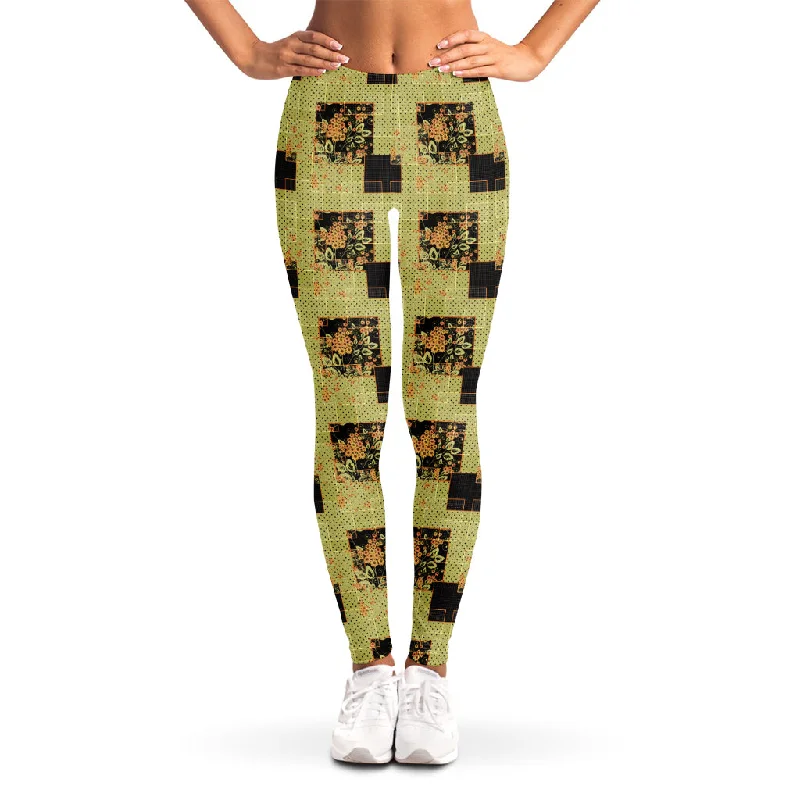 Early Access Vintage Flower Patchwork Pattern Print Women's Leggings