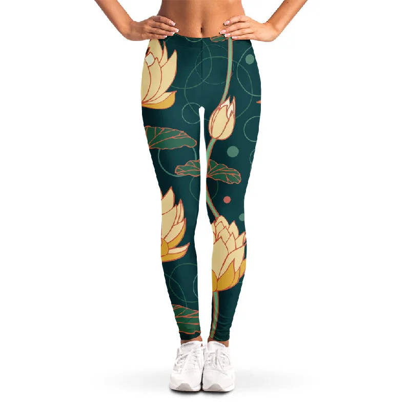 Exclusive Preview Vintage Lotus Pattern Print Women's Leggings