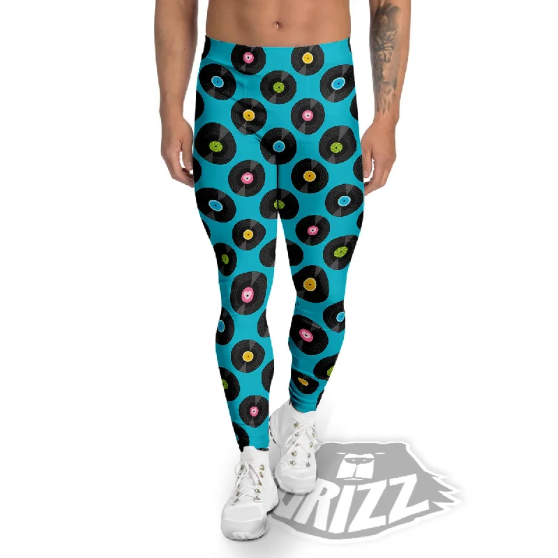 Price Cut Vinyl Record Blue Print Pattern Men's Leggings