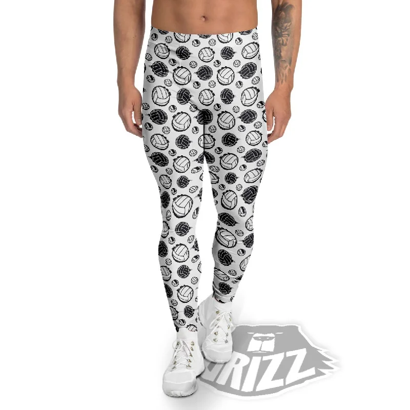 Act Now Volleyball White And Black Print Pattern Men's Leggings