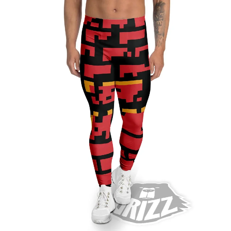 Stock Up and Save Wall Orange 8-Bit Pixel Print Men's Leggings