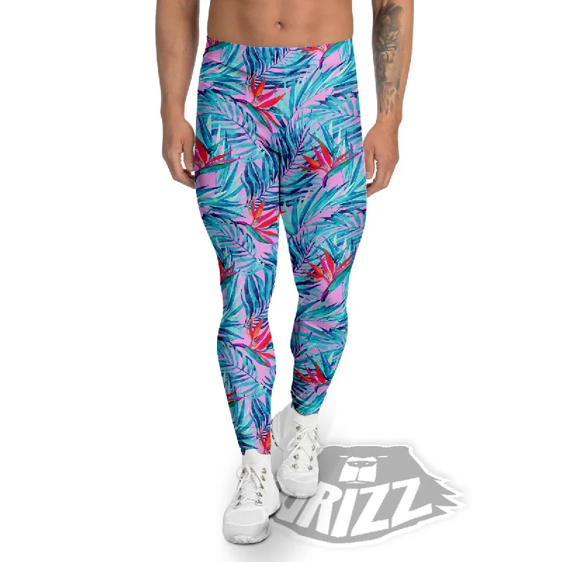 Discount Deals Watercolor Hawaiian Pink And Blue Print Men's Leggings