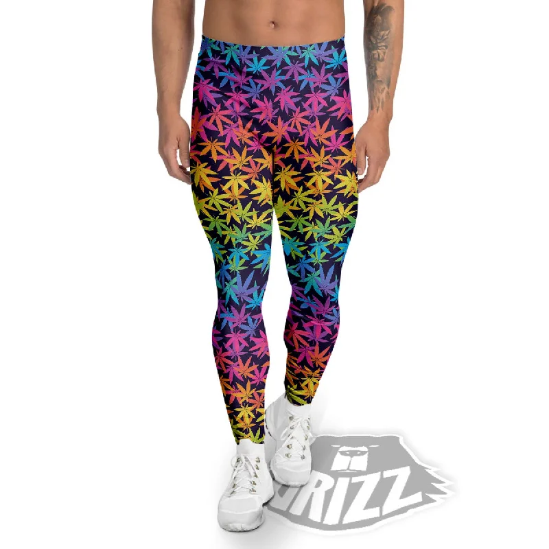 Don't Miss Weed Leaf Colorful Print Pattern Men's Leggings