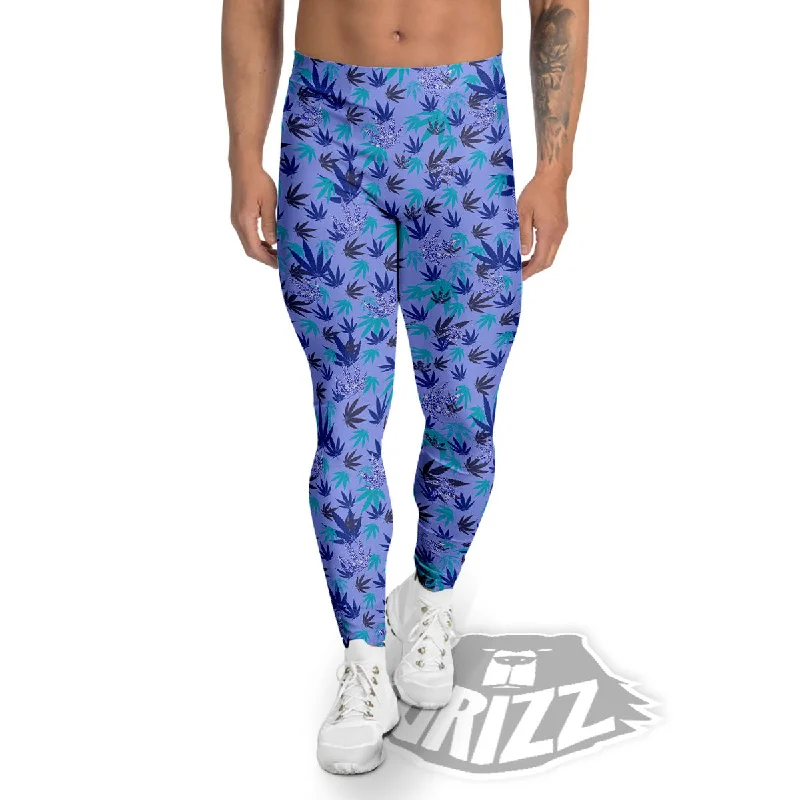 Crazy Savings Weed Leaf Purple Print Pattern Men's Leggings