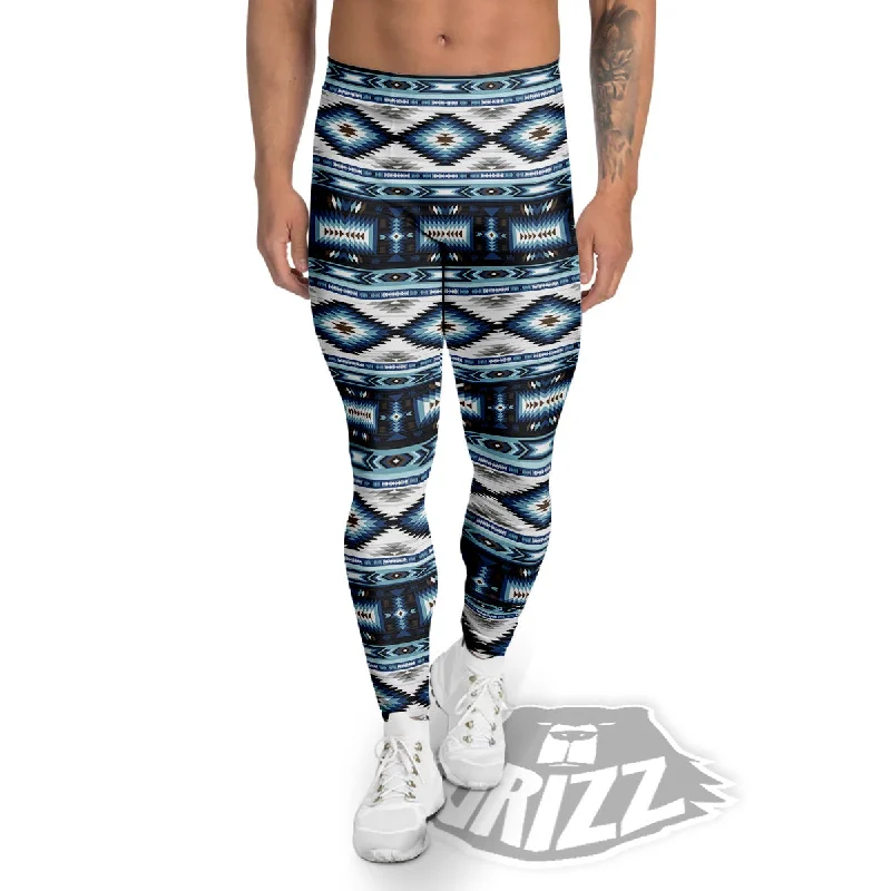 Blowout Deals Western Navajo Blue Native Print Men's Leggings