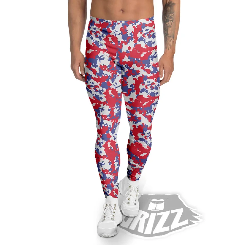 New Deals White Digital Camo And Blue Red Print Men's Leggings