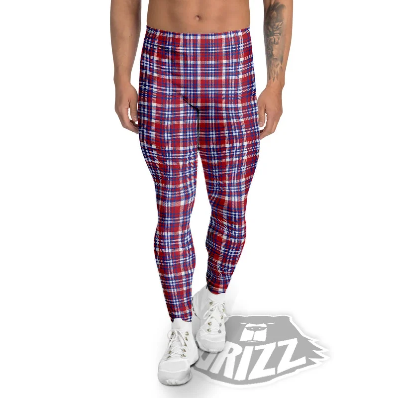 Bonus Savings White USA Plaid And Blue Red Print Men's Leggings