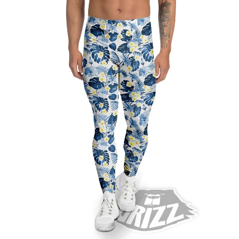 Daily Deals Wildflowers Blue Hawaiian Print Pattern Men's Leggings