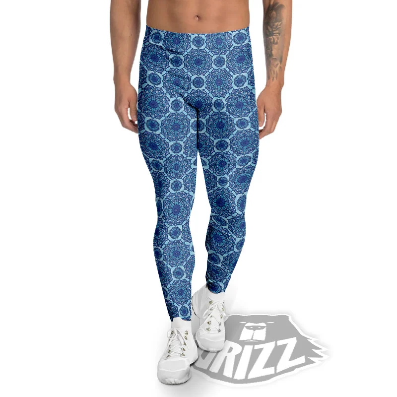 Savings Event Winter Mandala Blue Print Men's Leggings