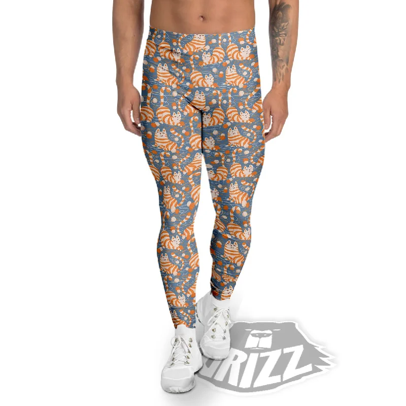 Savings Spectacular Yarn Ball And Cat Print Pattern Men's Leggings