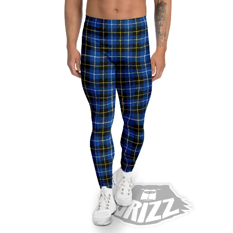 Instant Savings Yellow Blue And Black Tartan Print Men's Leggings