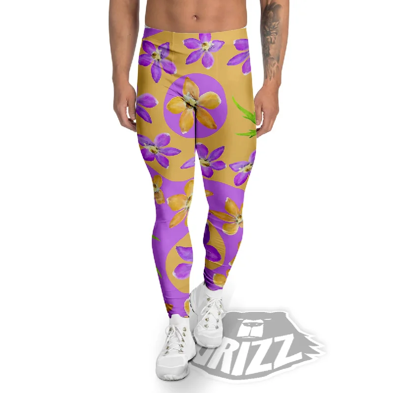 Midnight Sale Yin Yang Colorful Flowers Print Men's Leggings