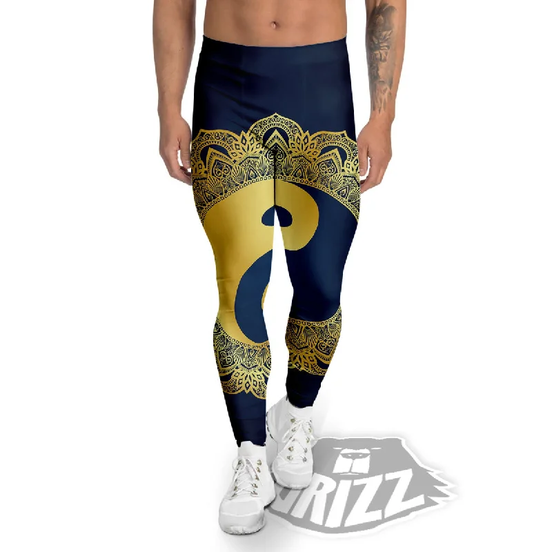 Discount Deals Yin Yang Gold Mandala Print Men's Leggings