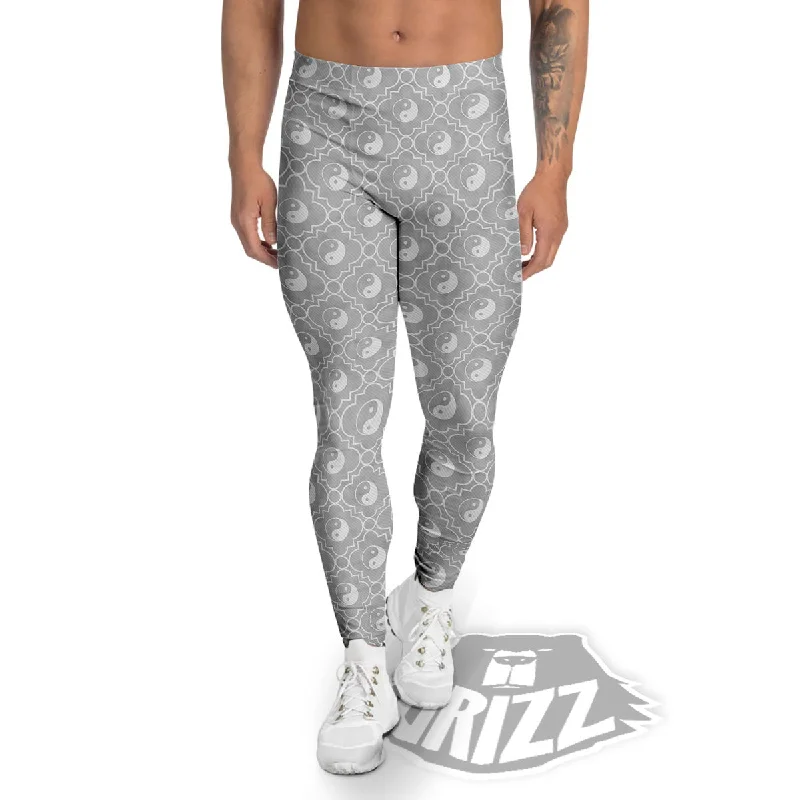 Act Fast Yin Yang White And Grey Print Pattern Men's Leggings