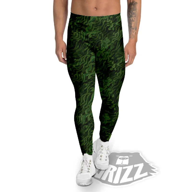 Price Drop Zebra Camo Green Print Pattern Men's Leggings