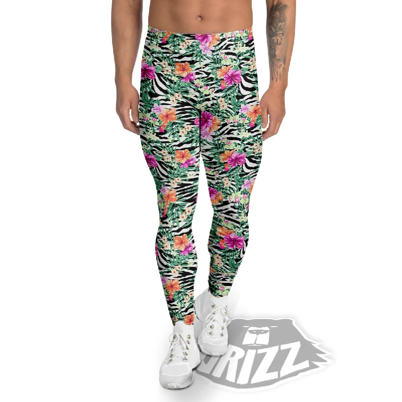 Stock Up and Save Zebra Floral Black White Print Pattern Men's Leggings