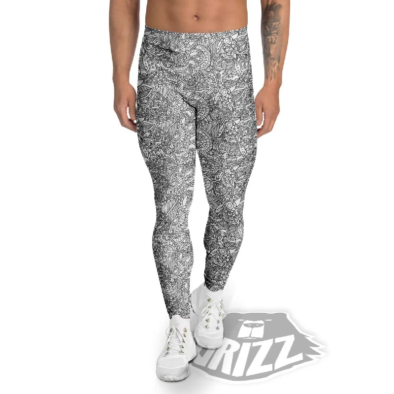 Flash Deals Zentangle Ethnic Print Pattern Men's Leggings