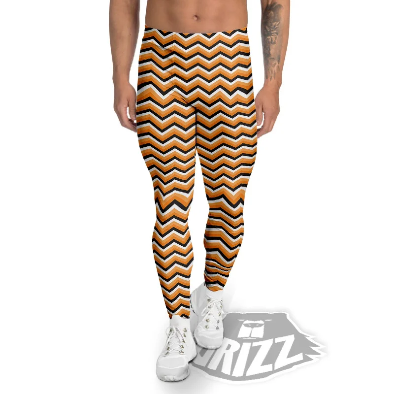Act Fast Zig Zag Halloween Print Pattern Men's Leggings
